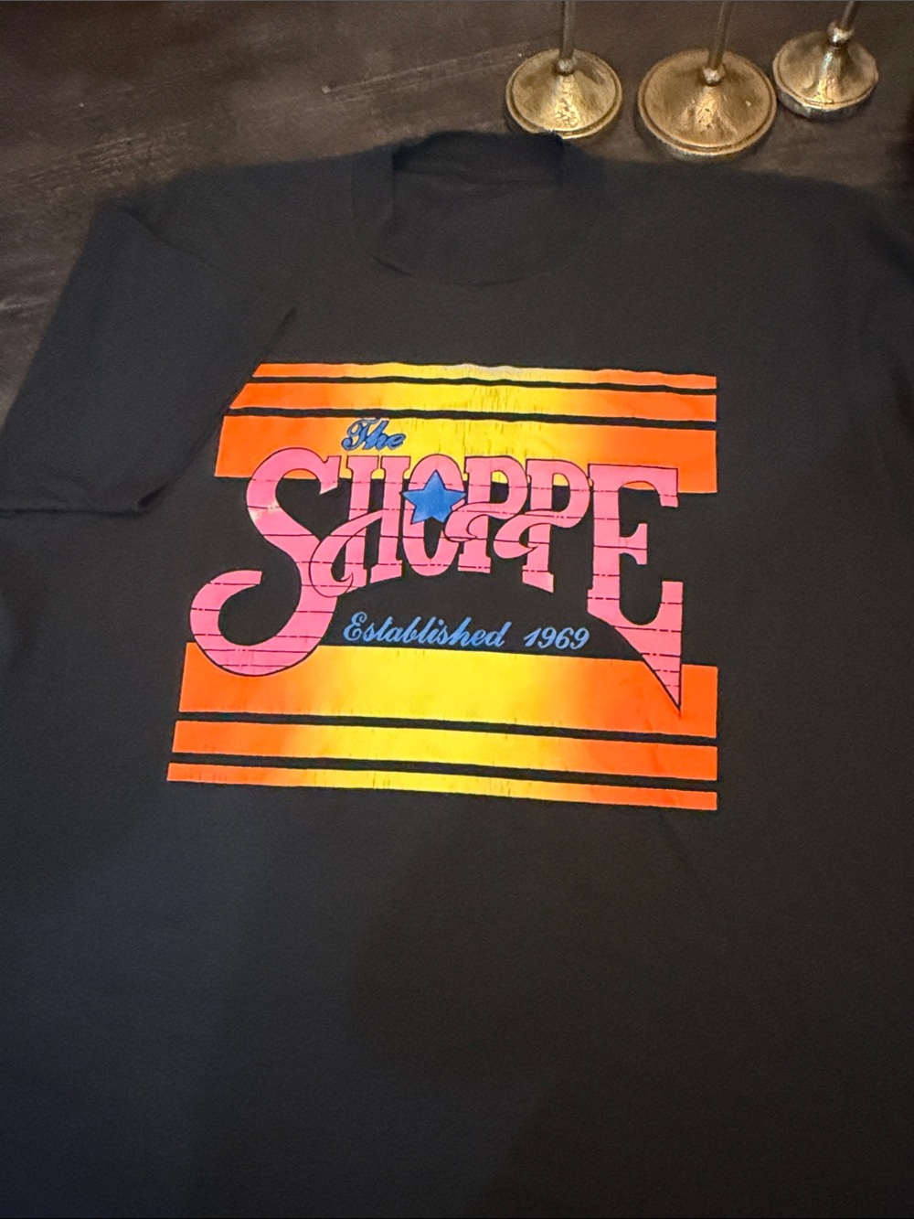 The Shore Graphic Tee - Black with Pink & Orange Logo , single stitch , vintage
